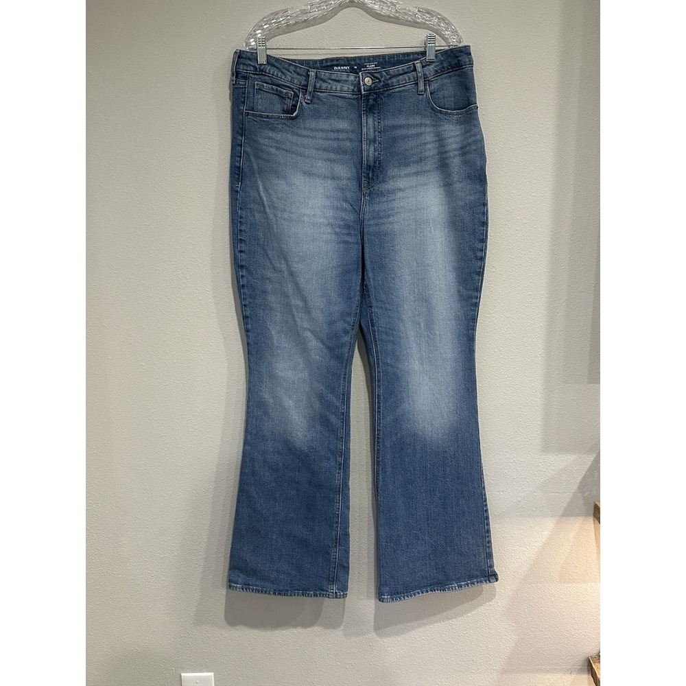 OLD NAVY SZ 16 FLARE Cotton Spandex Blue High Rise Jeans Stretch Comfort